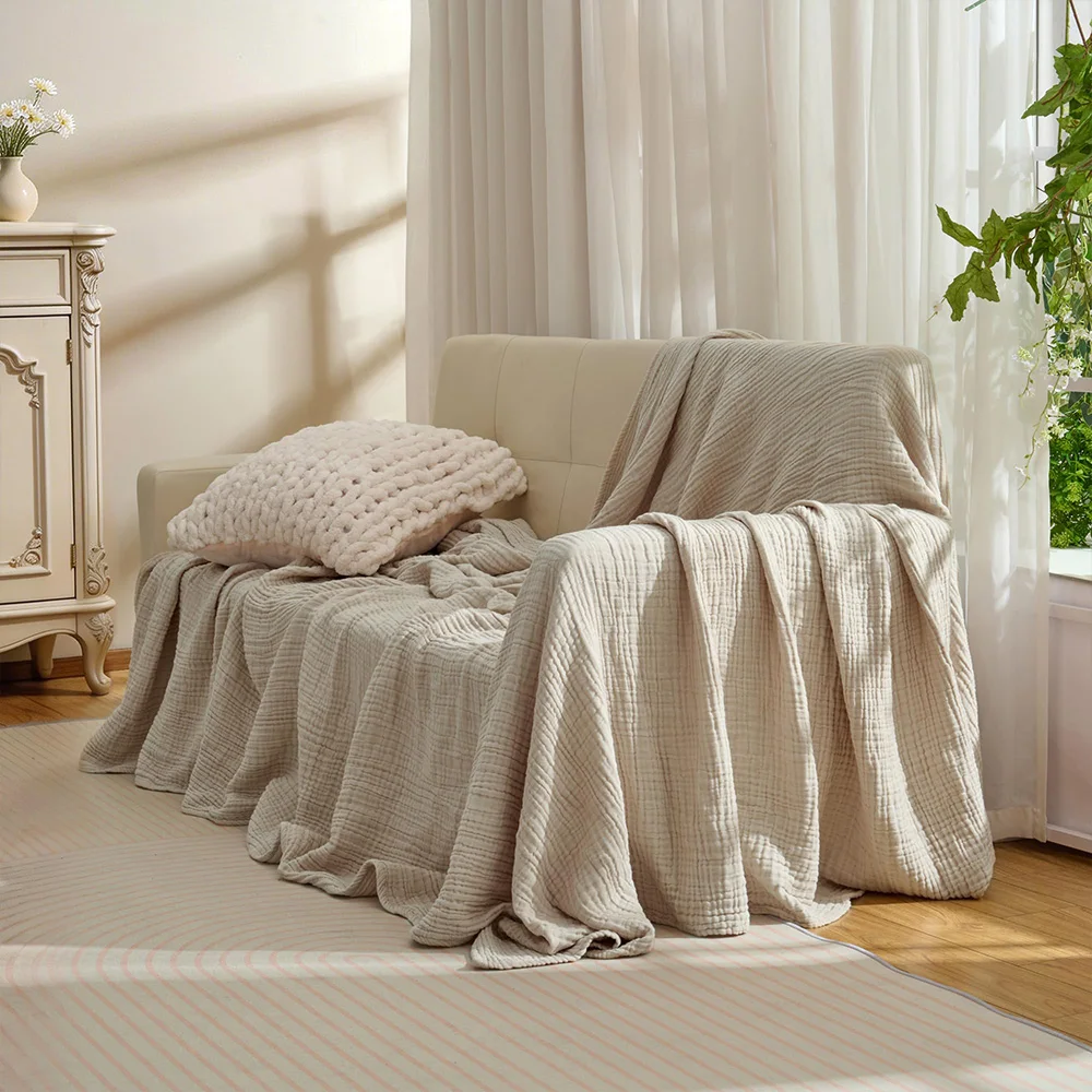 6 Layers Cotton Muslin Blankets Lightweight Cotton Throw Cooling Soft Throw Blanket for Year-Round Comfort Breathable Bedspread - 6