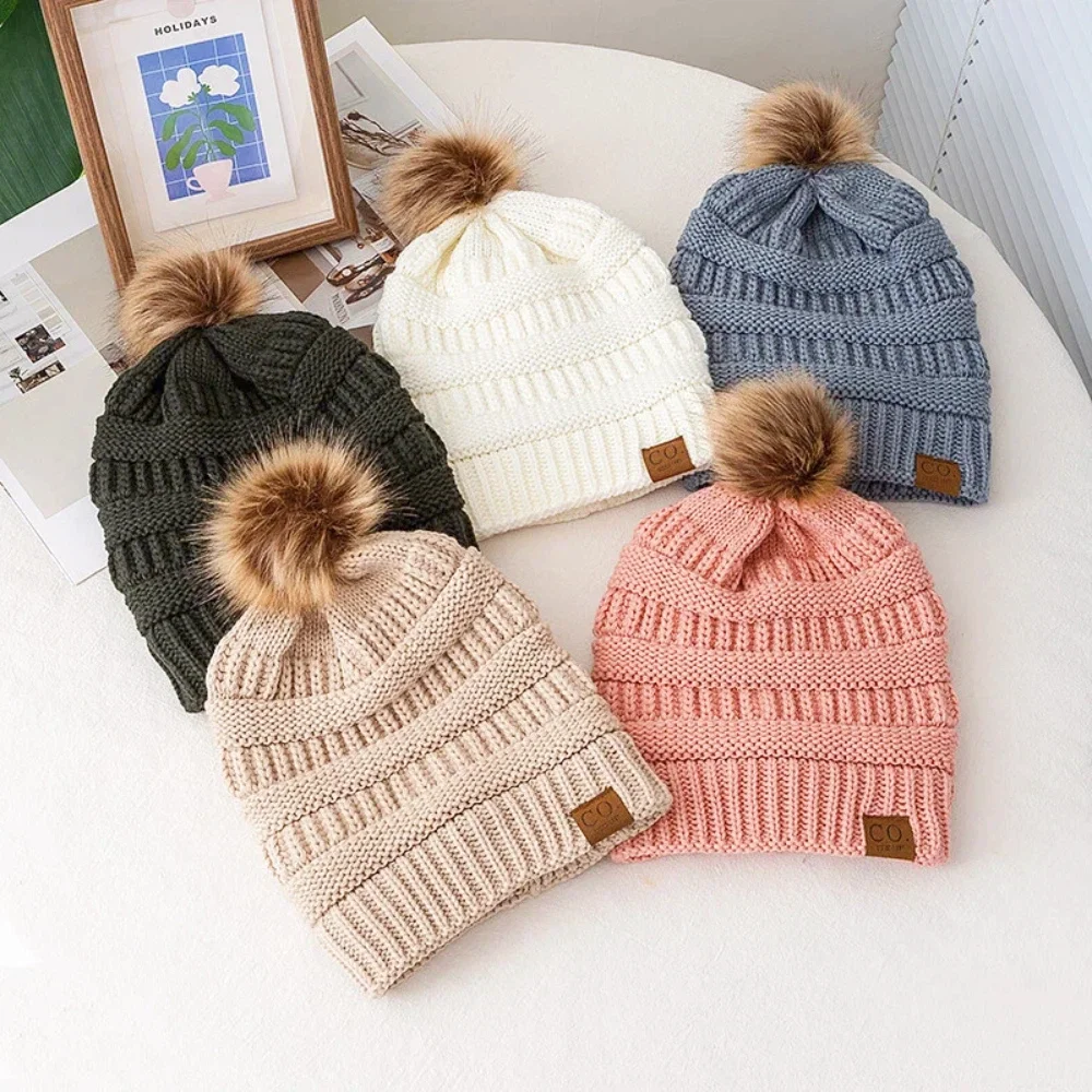 New Fashion Anti-Static Winter Hat Satin Thermal Faux Fur Pompoms Beanies Hat Women Girl Outdoor Chic Hats