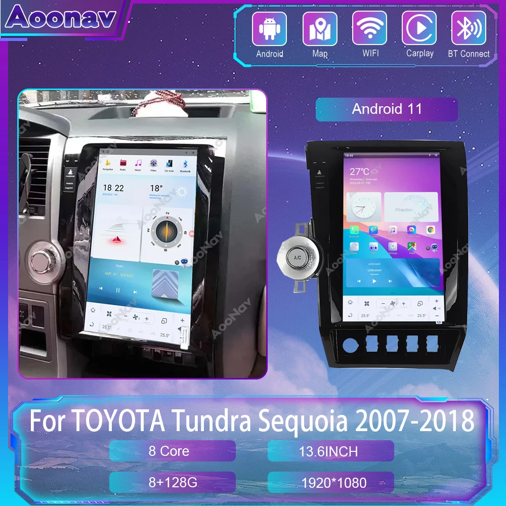 

13.6 Inch Android 11 For TOYOTA Tundra Sequoia 2007-2018 Car Radio Stereo GPS Navigation Tesla Screen Multimedia Player 2 DIN