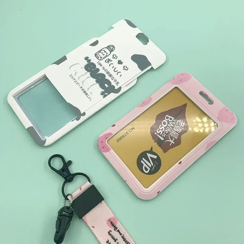 Ins Plastic Credit Card Holder with Lanyard Fruit Avocado Crad Cover Student ID Bus Access Card Case Cute Badge Holder
