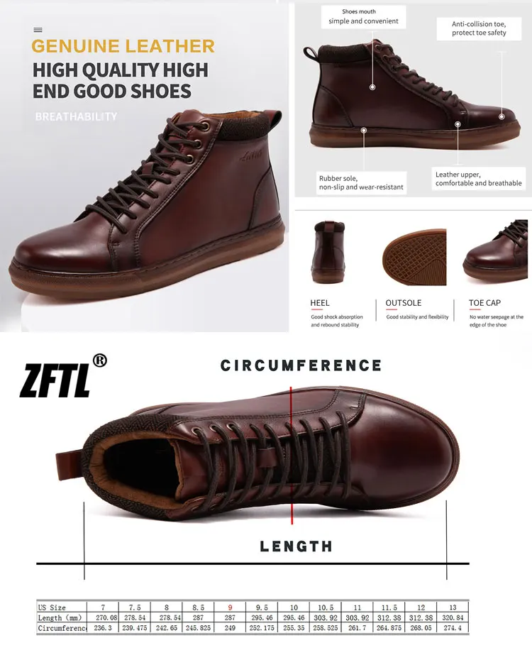 ZFTL Men's Ankle Boots Basic Boots Man Ankle Boots Genuine Leather Big sizeNew 2025 Casual Lace up Booties Cowhide