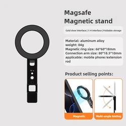 Magnetic Phone Holder Stand with Cold Shoe Mount and Tripod Adapter for Desktop Streaming and Vlogging (Black)