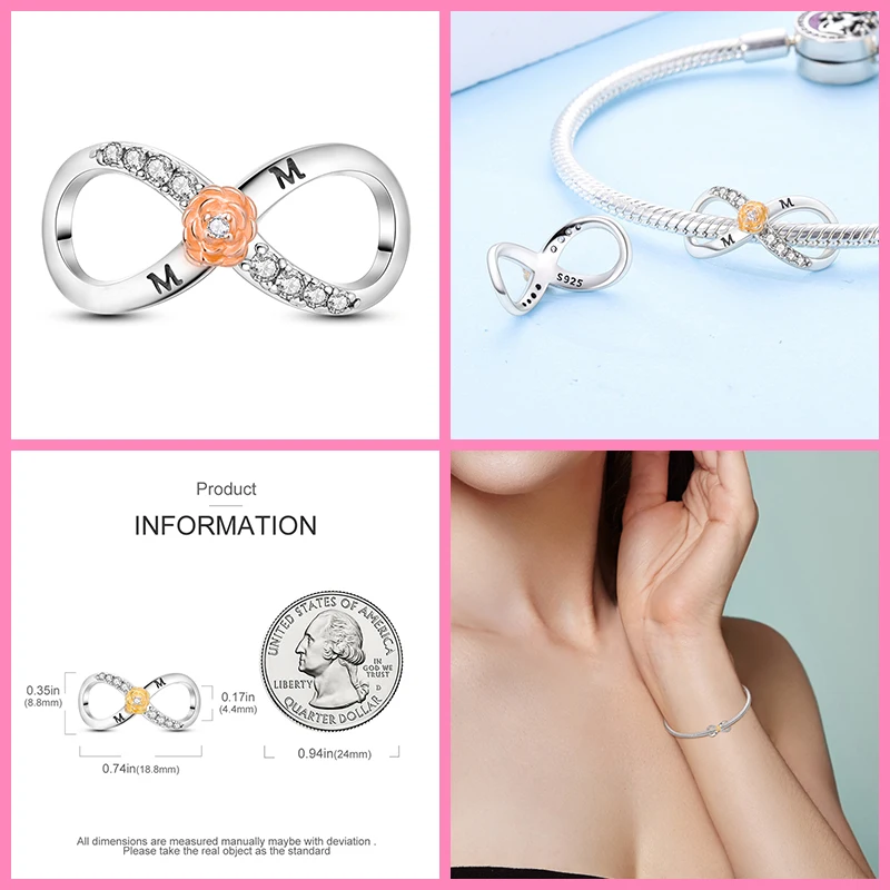 2023 New in Horizontal Rectangular Figure 8 Modeling Beads Fits Pandora Original Bracelet For Women 925 Silver Fine Jewelry Gift
