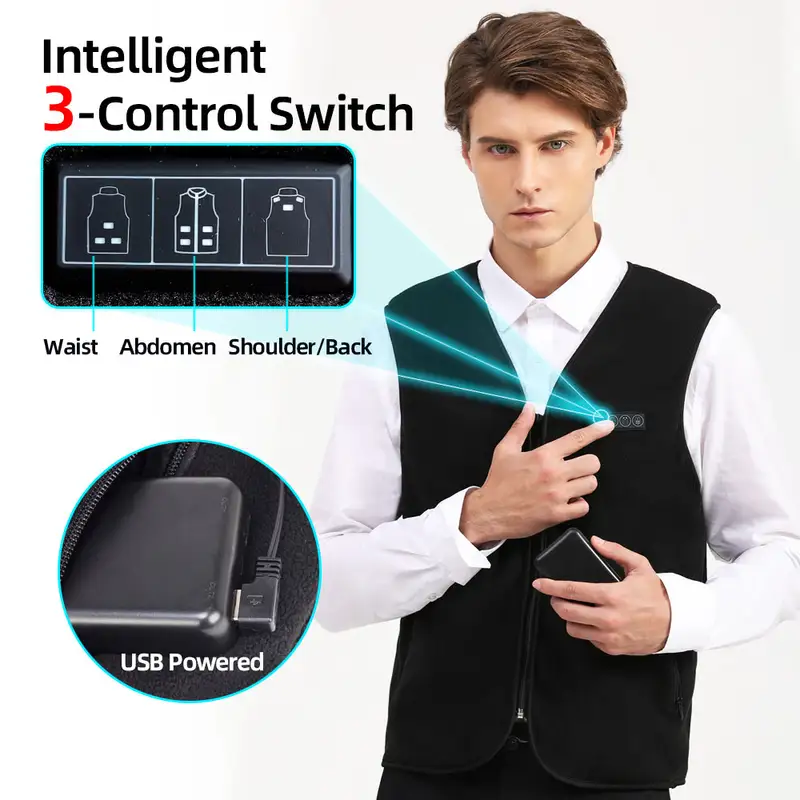 Smart Fleece Heated Vest Men USB Electric Self Heating Vest Women Rechargeable Heated Jacket Thermal Hunting Heated Clothes - Image 3