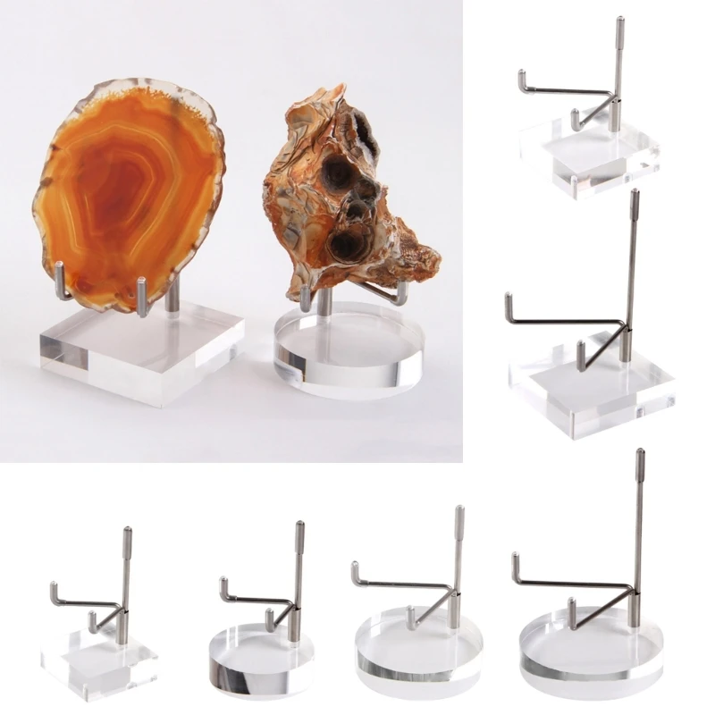 Adjustable Metal Display Stand Easel with Acrylic Base for Minerals Crystal Gemstones Small Collectibles Clear Drop shipping