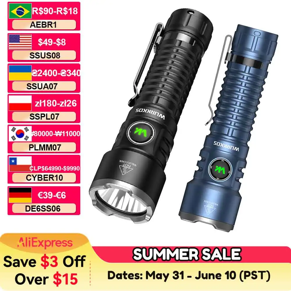 Latarka EDC Wurkkos TS28 3200 lm, ładowalna, bateria 21700 za $33.3 / ~125zł