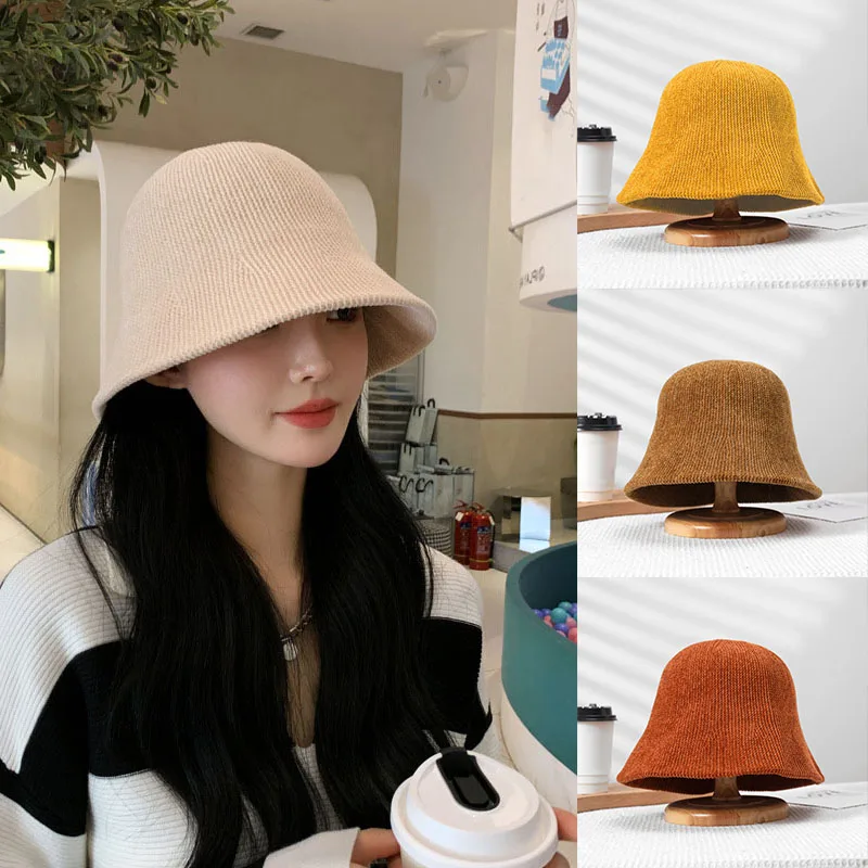 Ins 패션 단색 코듀로이 어부 모자, 용수철 가을 캐주얼 백 테이크 대야 버킷 캡, 야외 파나마 모자