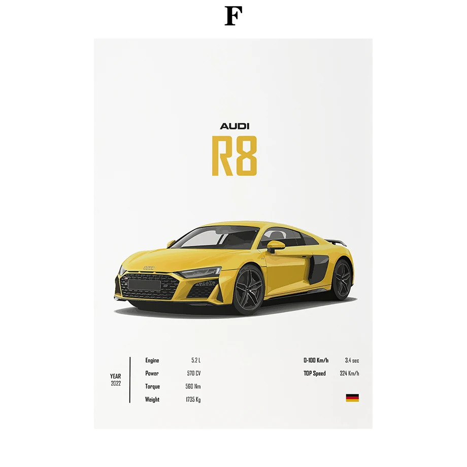 thumbnail image 1 of Cuadro sobre lienzo para pared con diseño de coche de lujo R8 RS7 RS5 PS6 PS4 RSQ8, póster nórdico e impresión de imágenes para pared, decoración del hogar para sala de estar, 1 of 5