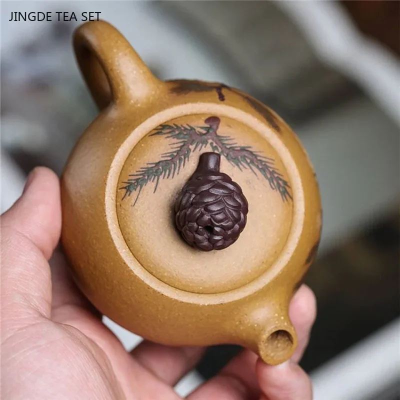 1PCS 180cc Yixing Famous Handmade Purple Clay Pot Original Mineral Yellow Section Household zisha Tea Set