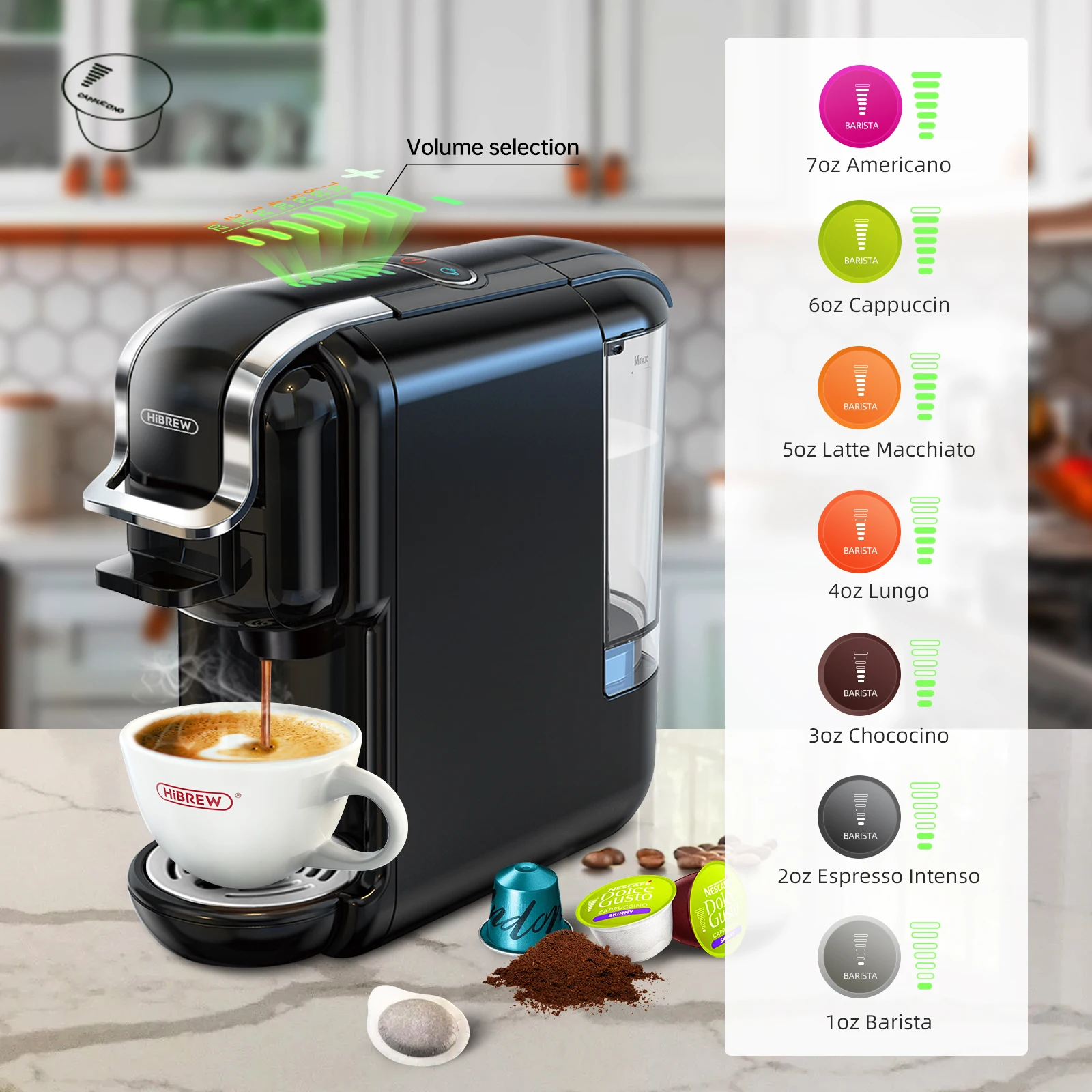 Single Serve Coffee Pod Machine 19 Bar 4in1 H2 Multi Capsule Expresso Milk  & Nes