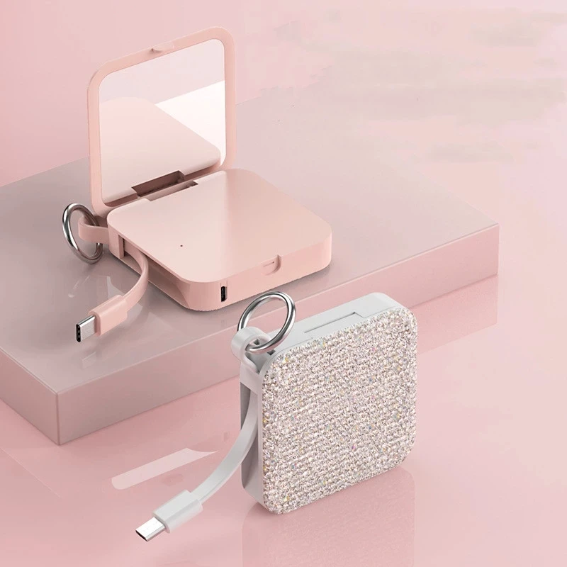 THE MIRROR, smart mirrow, SKIN CARE TOOL,Inlaid rhinestones， magic mirror, pocket mirror, mobile power bank with charging cable usb type c data transfer usb c to usb a synchronous charging cable suitable for mobile hard drives