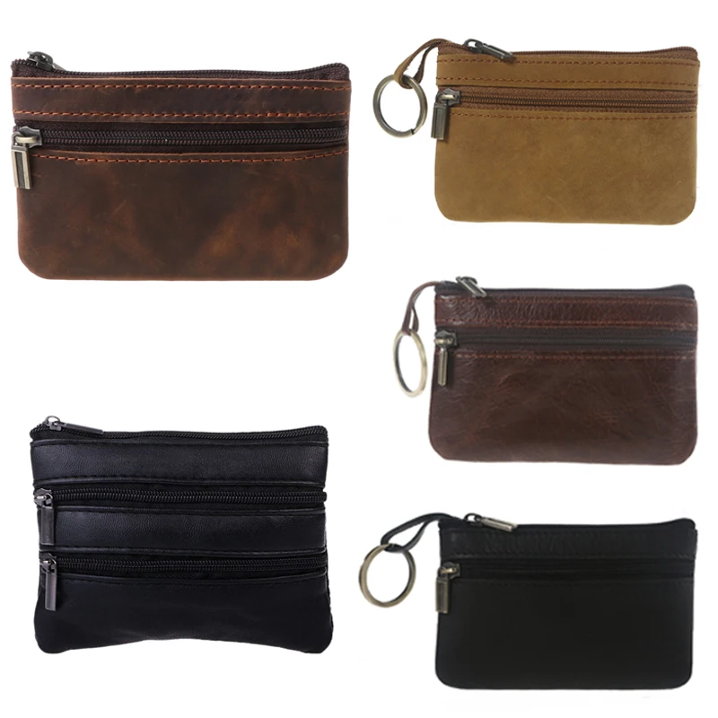 Cowhide Coin Purse Zipper Mini Purse Vintage Leather Key Wallet Leather Key Holder Cowhide Wallet Pouch Coin key purse key holder coin purse