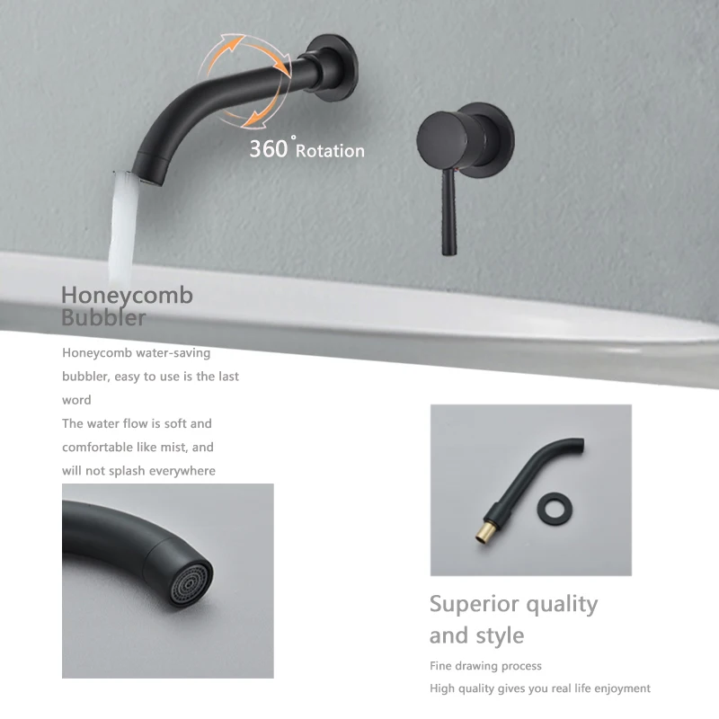 Basin faucet Basin Sink Faucet Bathroom Mixer Tap Wall Faucet 360 Rotation Brass Single Handle Hot Cold Water