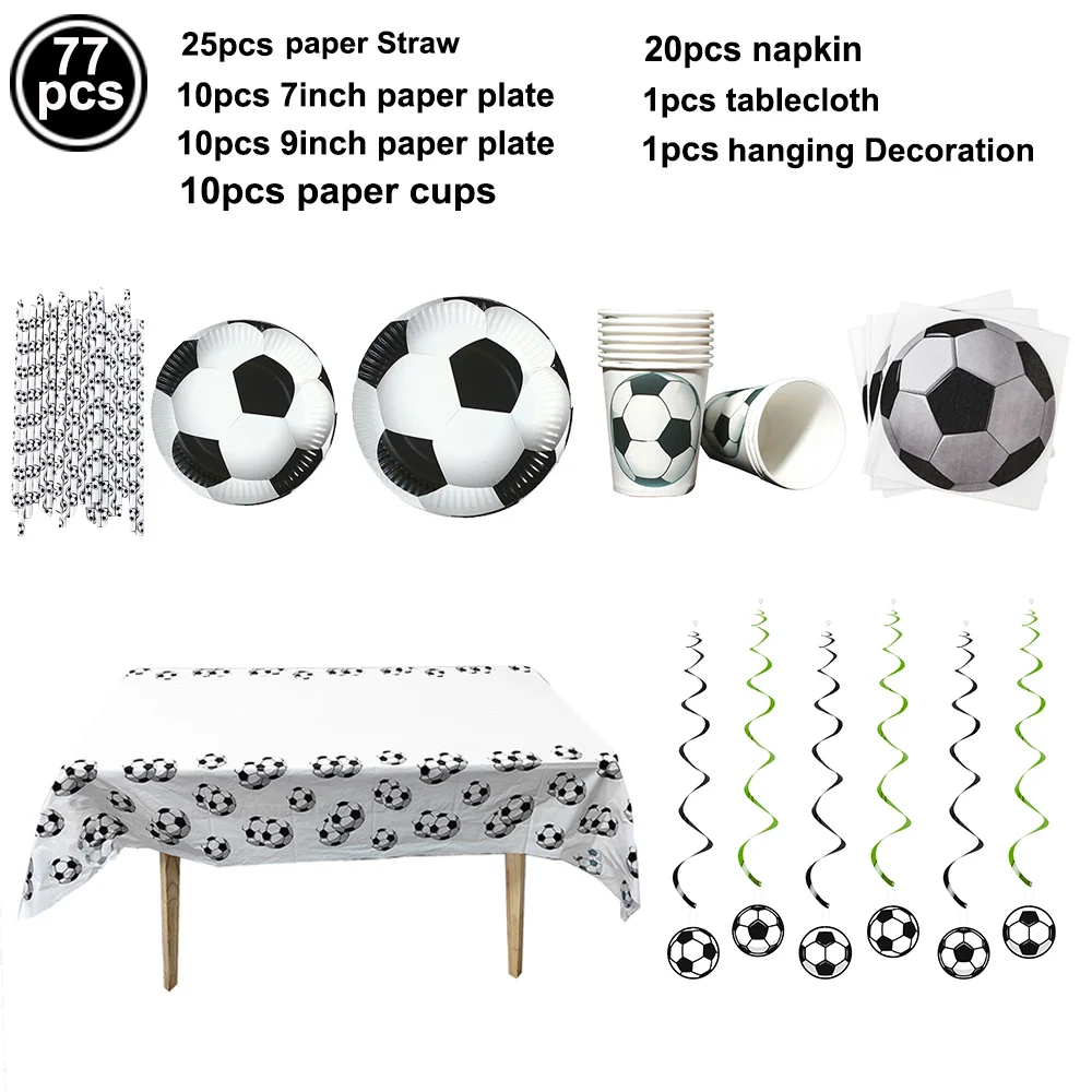 Soccer Party Disposable Tableware Set - Paper Plates, Napkins, Straws, and Cups for Football-Themed Celebrations