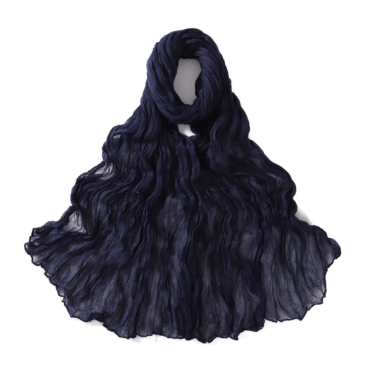 Women's Lightweight Crumpled Cotton Voile Scarf - Spring Solid Color Shawl Wrap