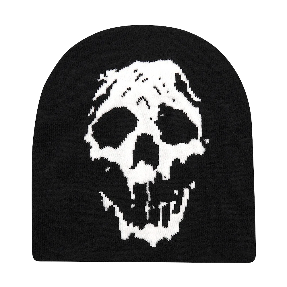 Halloween Lustige Schädel Y2K Gestrickte Mützen Hut Männer Frauen Ohr Schutz Hut Herbst Winter Warme Hip Hop Gorras Skifahren Kappe Radfahren – Detail 2