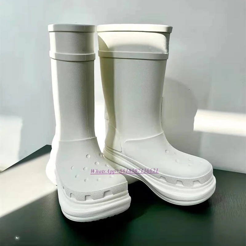 

Однотонные сапоги без шнуровки, женские новые дождевые сапоги большого размера, водонепроницаемые сапоги до колена
