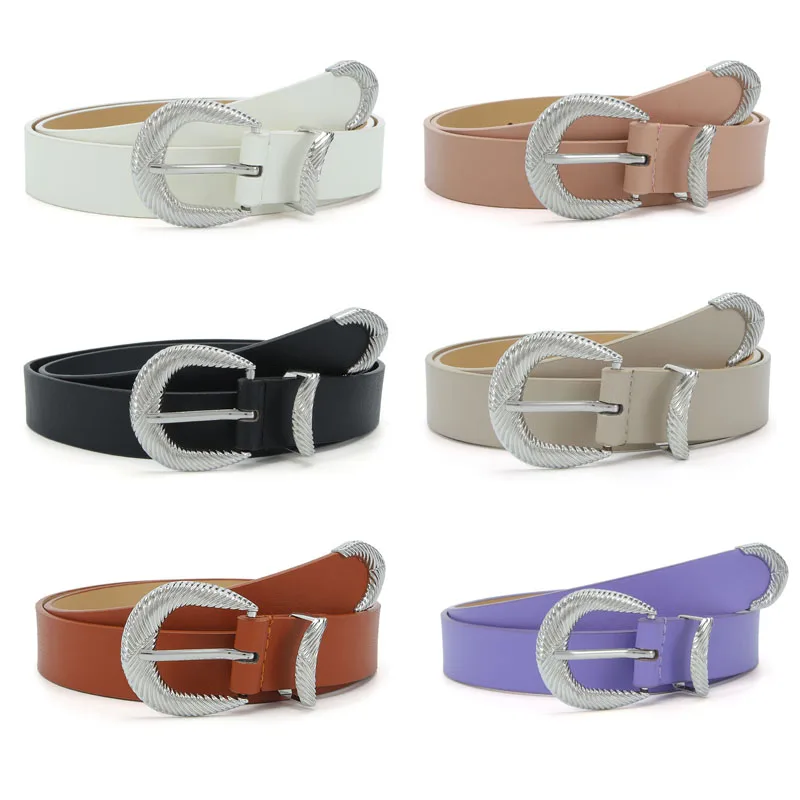 Designer Style Fashion Ladies Silver Thread Buckle Belt Di Alta Qualità Pu Leather Blet Versatile Jeans Dress Accessori Gilet