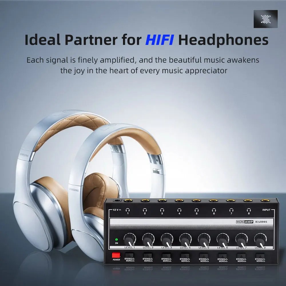 8 Channels Headphone Amplifier HA800S Ultra-Compact Stereo Audio Amplifier