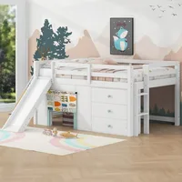 Modern Farmhouse Style Kids Full Size Loft Bed with Slide and Storage Drawers, No Box Spring Required 5