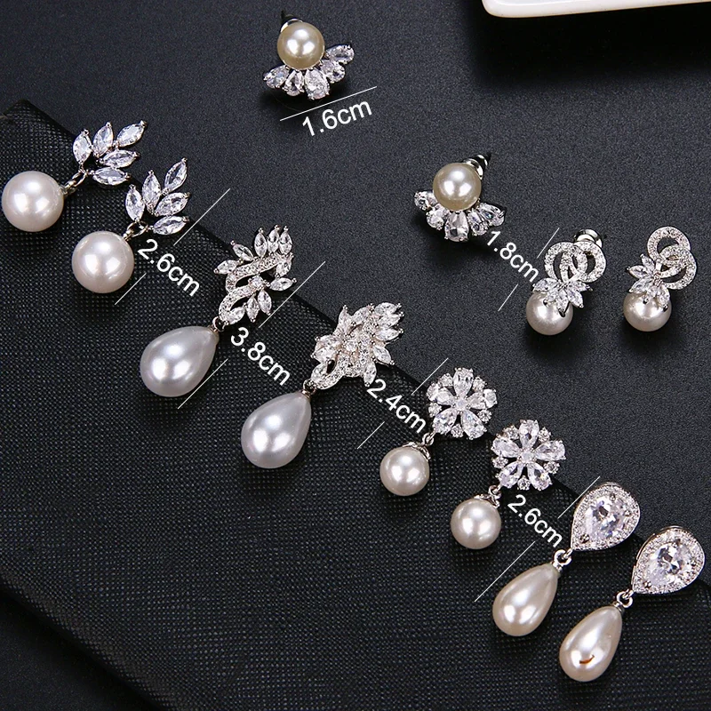 Fashion Imitation Pearl Drop Earrings with Cubic Zirconia for Women Wedding Bridal India Jewelry pearl earrings drop earrings