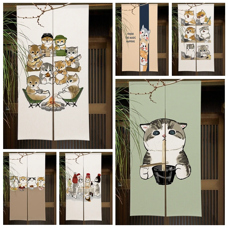 

Funny Cat Door Curtain Kitchen Dining Room Door Curtain Cute Partition Curtain Drape Entrance Hanging Half-Curtain Decor Sets