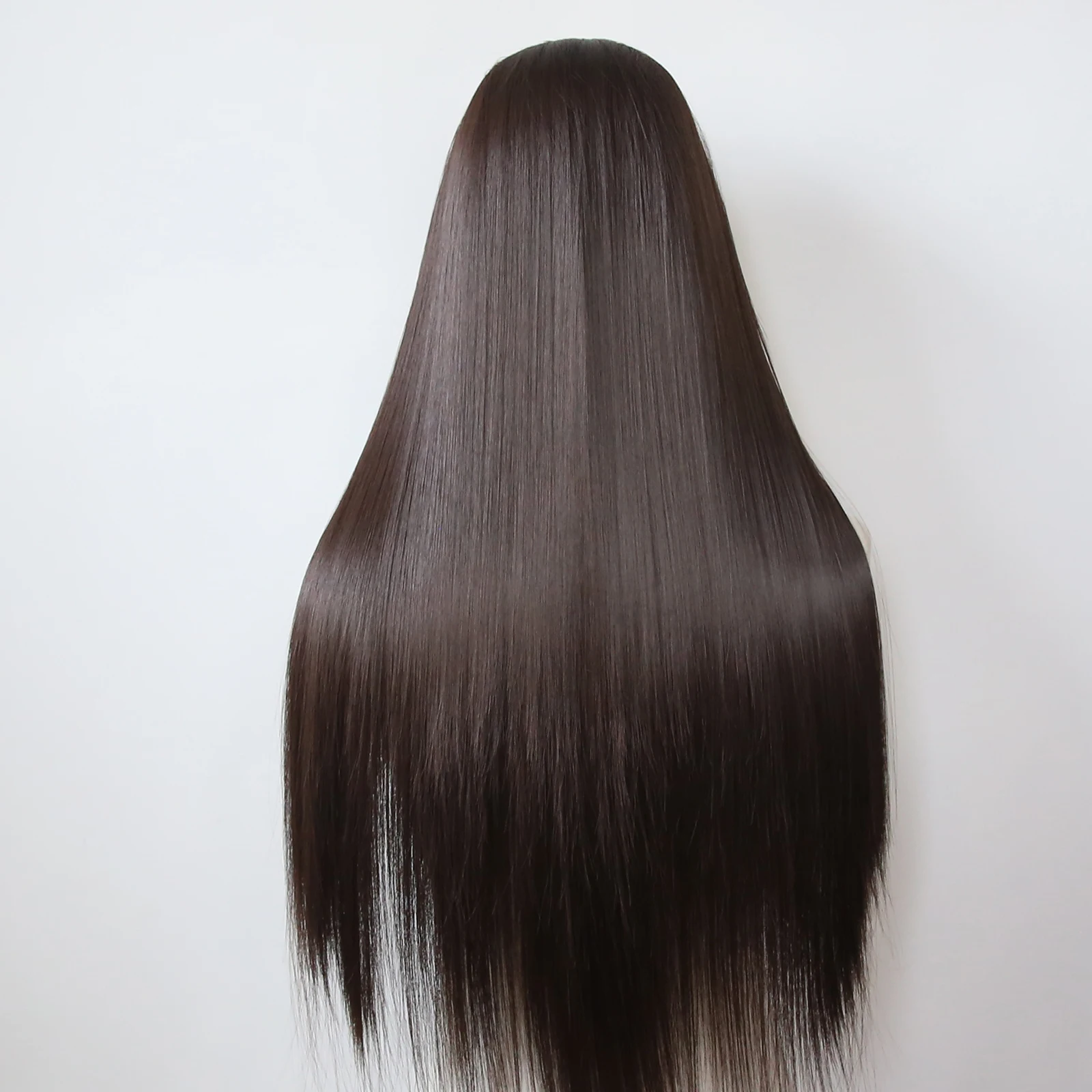 Dark Brown Synthetic lace front wig Long Straight Chocolate Brown Pre Plucked Natural Hairline
