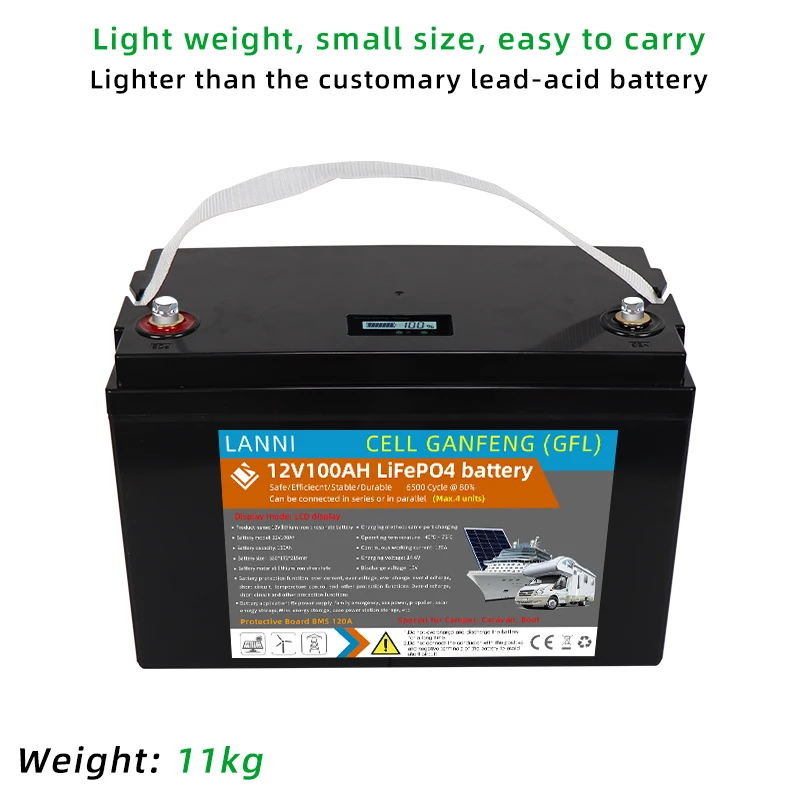 LANNI 24V LiFePO4 Lithium Battery 100Ah 150AH 25.6v Energy storage