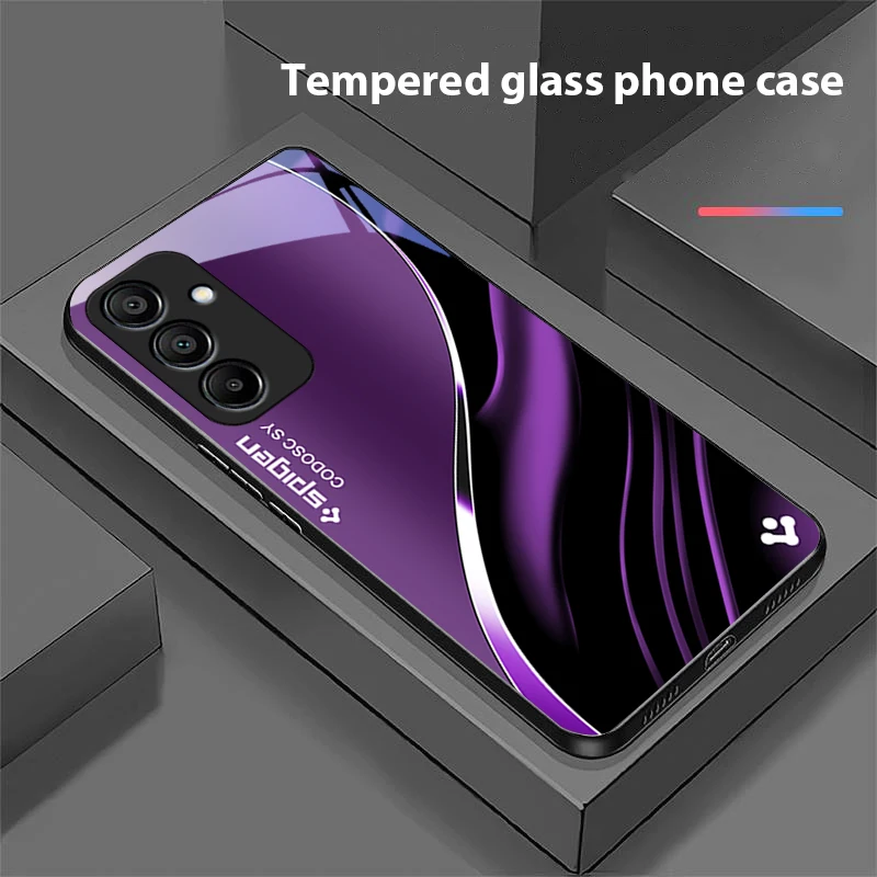 Deep Blue Fashion Black Tempered Glass Phone Case