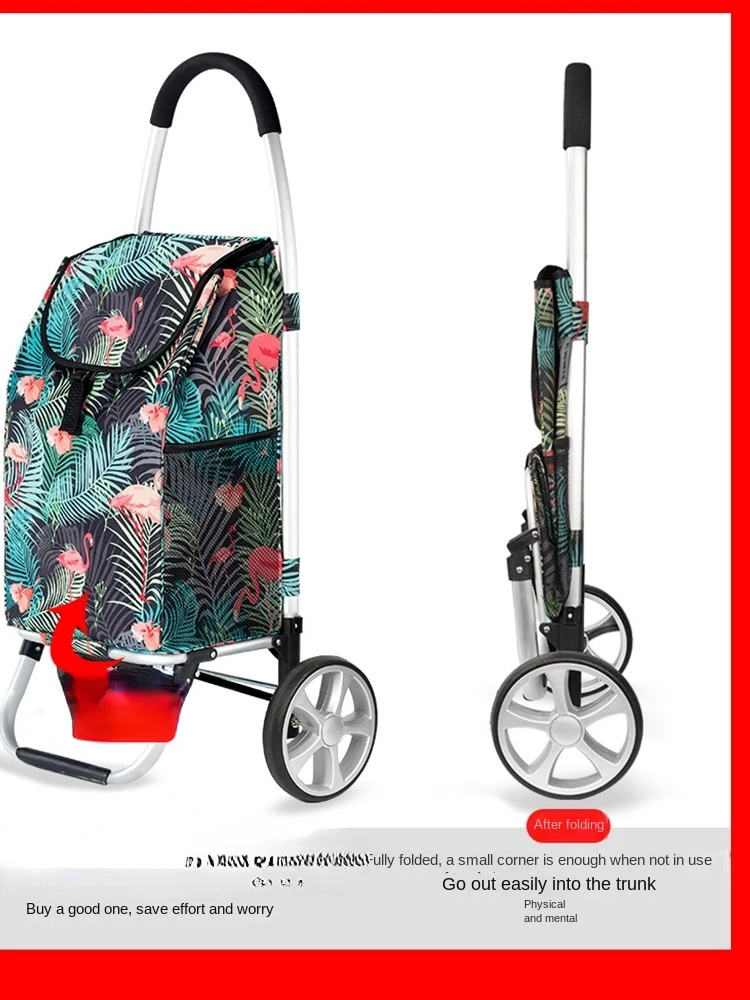 Waterproof folding grocery shopping cart, elderly climbing stairs, hand-pulled cart, folding portable trolley cart