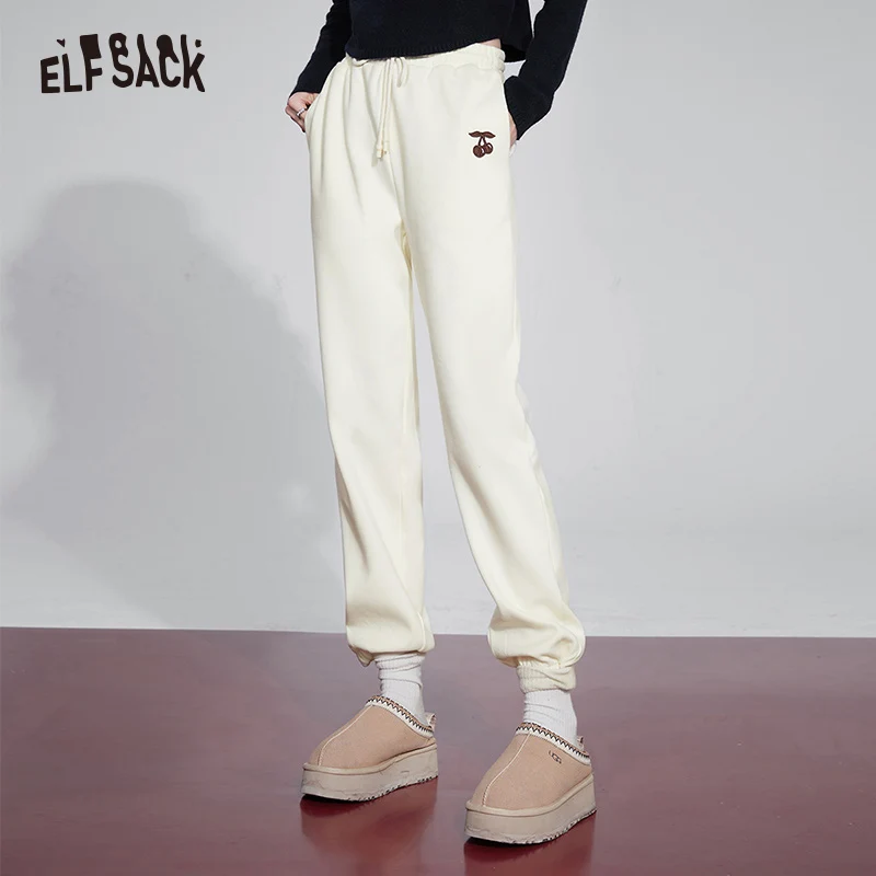 ELFSACK Fleece Sports Pants Women 2023 Winter New Plus Size Casual Daily Trousers