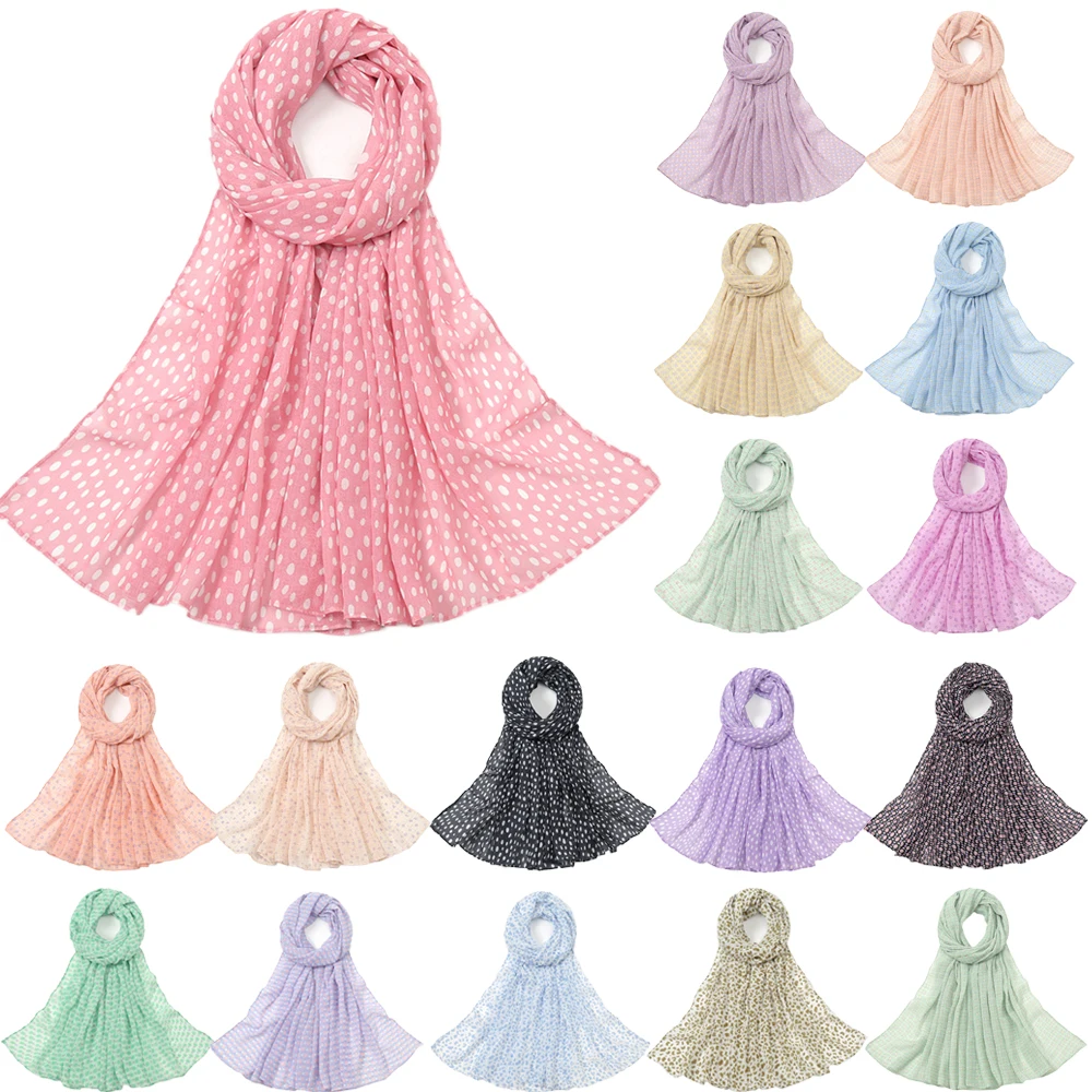 

New Bubble Pearl Chiffon Scarf Shawl Wrap Candy Color Print Malay Scarves Turban Muslim Hijab Veil Women Long Headscarf Bufandas