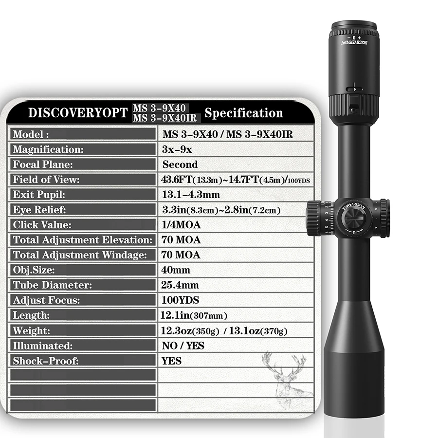 DISCOVERYOPT MS 3-9X40IR Spring Riflescope MOA Reticle Hunting Sight Lockable Turrets Tactical Optics Scope,rifle scope