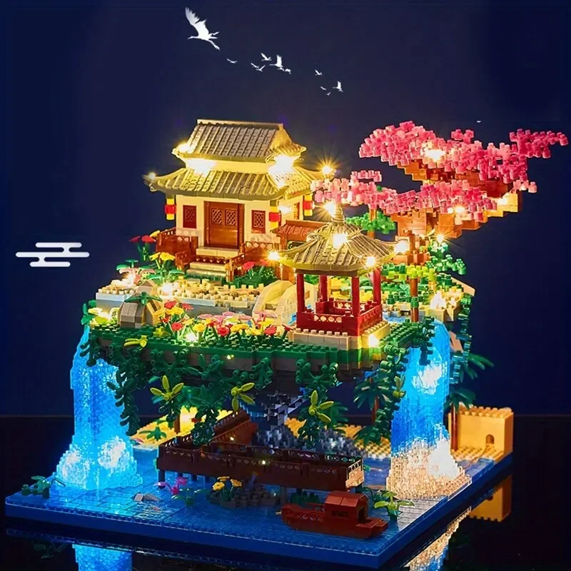 3320PCS Blocks Tree House Diamond Building Garden Architecture Waterfall Light D