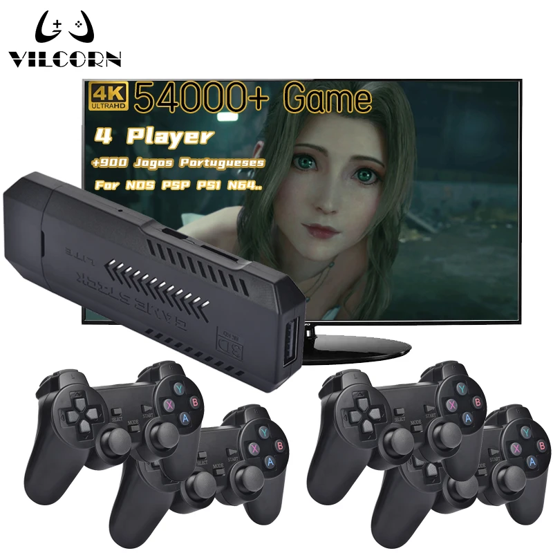 Game Stick 4k 128GB Video Game Consoles Built-in 54000 Retro Games TV Video Console for PS1 PSP N64 MAME ARCADE 4Players
