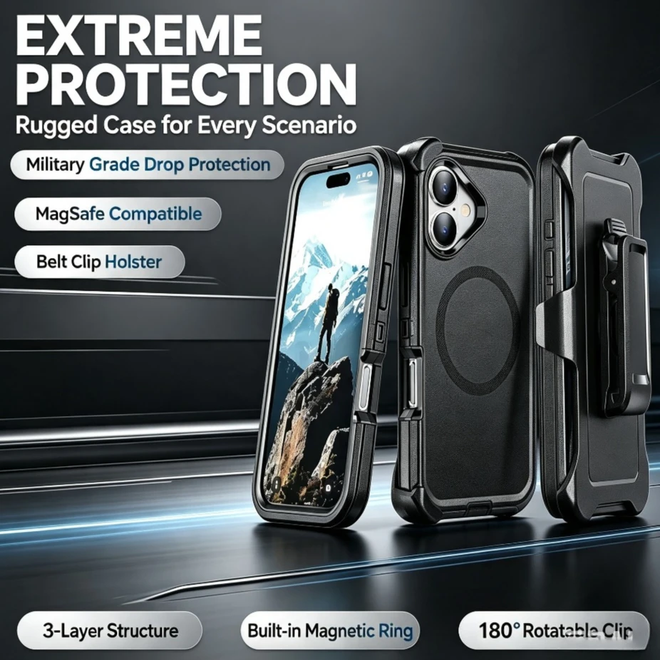 Heavy-Duty Rugged Armor Magnetic Shockproof Case with Magsafe Compatibility