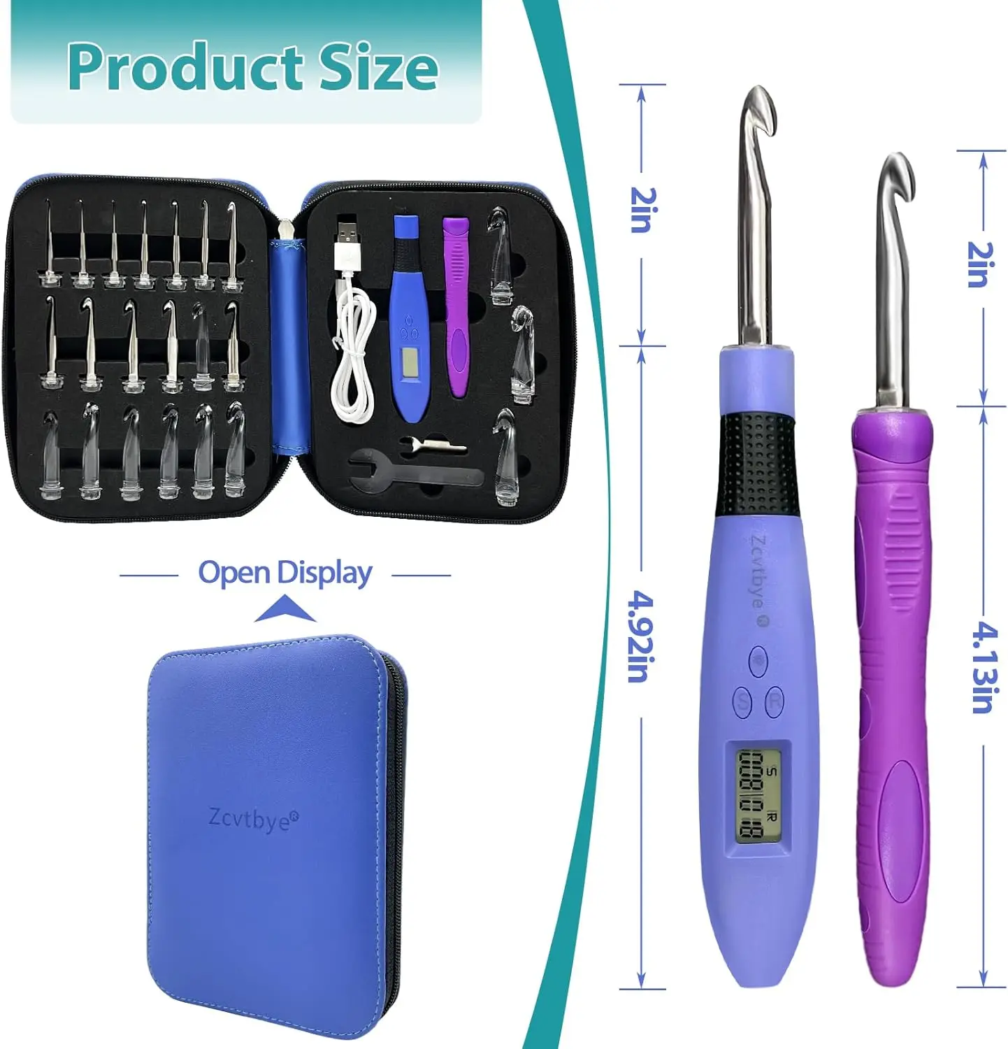 22PCS Lighted Crochet Hook Set with Counter Ergonomic Knitting Needles Interchangeable Metal and Heads DIY Tool for Crocheters