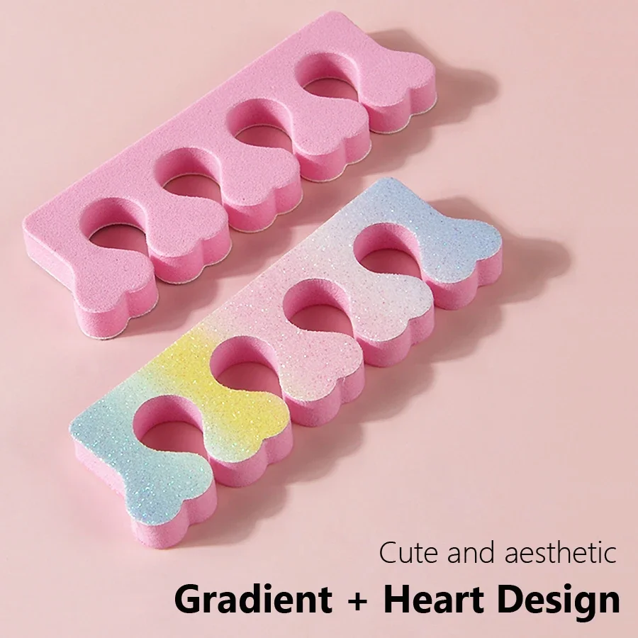 4pcs Heart-Shaped Pink Gradient Glitter Nail Separators Soft EVA Foam Manicure Sponges for Comfortable Finger And Toe Pedicure