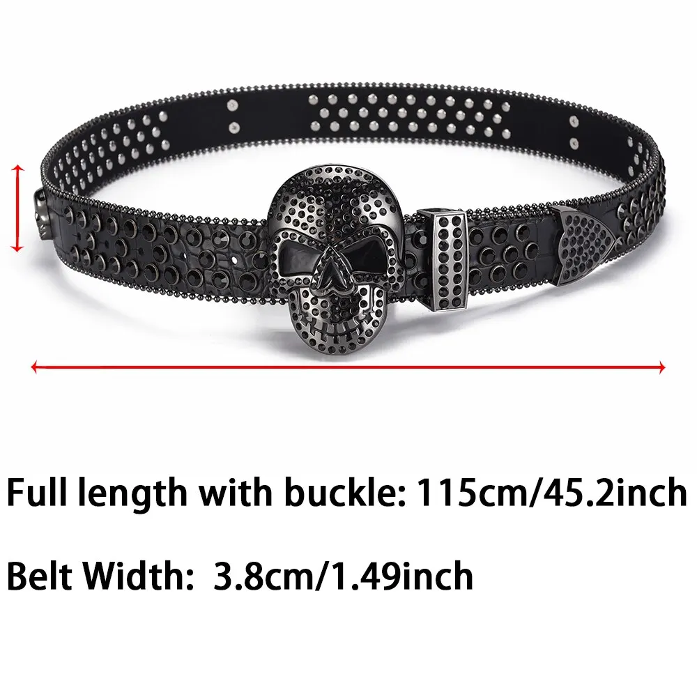Women's Jeans Skull Head Buckle Rhinestone Belt Y2K Belt Shiny Rivet Design Pu Belt Artificial Diamond Belt Punk Rock Men's Belt