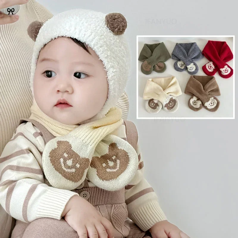 Korean Cartoon Baby Scarf Autumn Winter New Cute Warm Knitted Bear Children Neckerchief Soft Comfortable Boys Girls Kids Scarves
