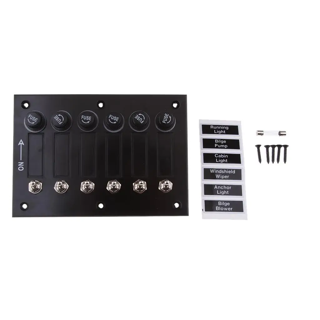 6 Gang Toggle/Rocker Switch Panel 5A Fuses DC 12/24V Marine Boat RV Yacht Camper Truck Trailer ABS Waterproof