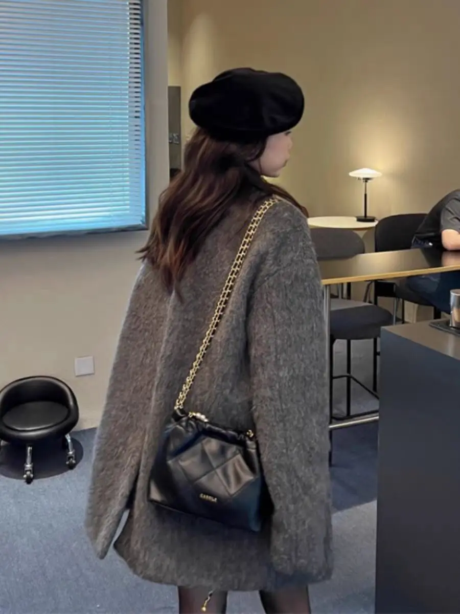 

Модный дизайнерский шерстяной костюм для женщин, Осень-зима 2023, новая модель, однотонная куртка, женский свободный крой, блейзеры и куртки