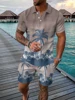 Summer Men Suit 3D Print Beach Coconut Trees Button Polo Shirt + Shorts Two Piece Set  Fashion Casual Man Clothing Tracksuit Set 1