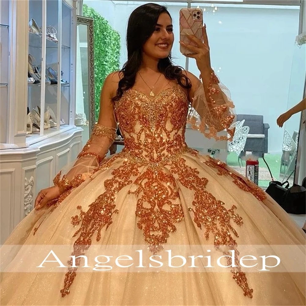 ANGELSBRIDEP Sweetheart Quinceanera Dresses For 15 Party Fashion Detachable Sleeves Applique Formal Birthday Princess Gowns
