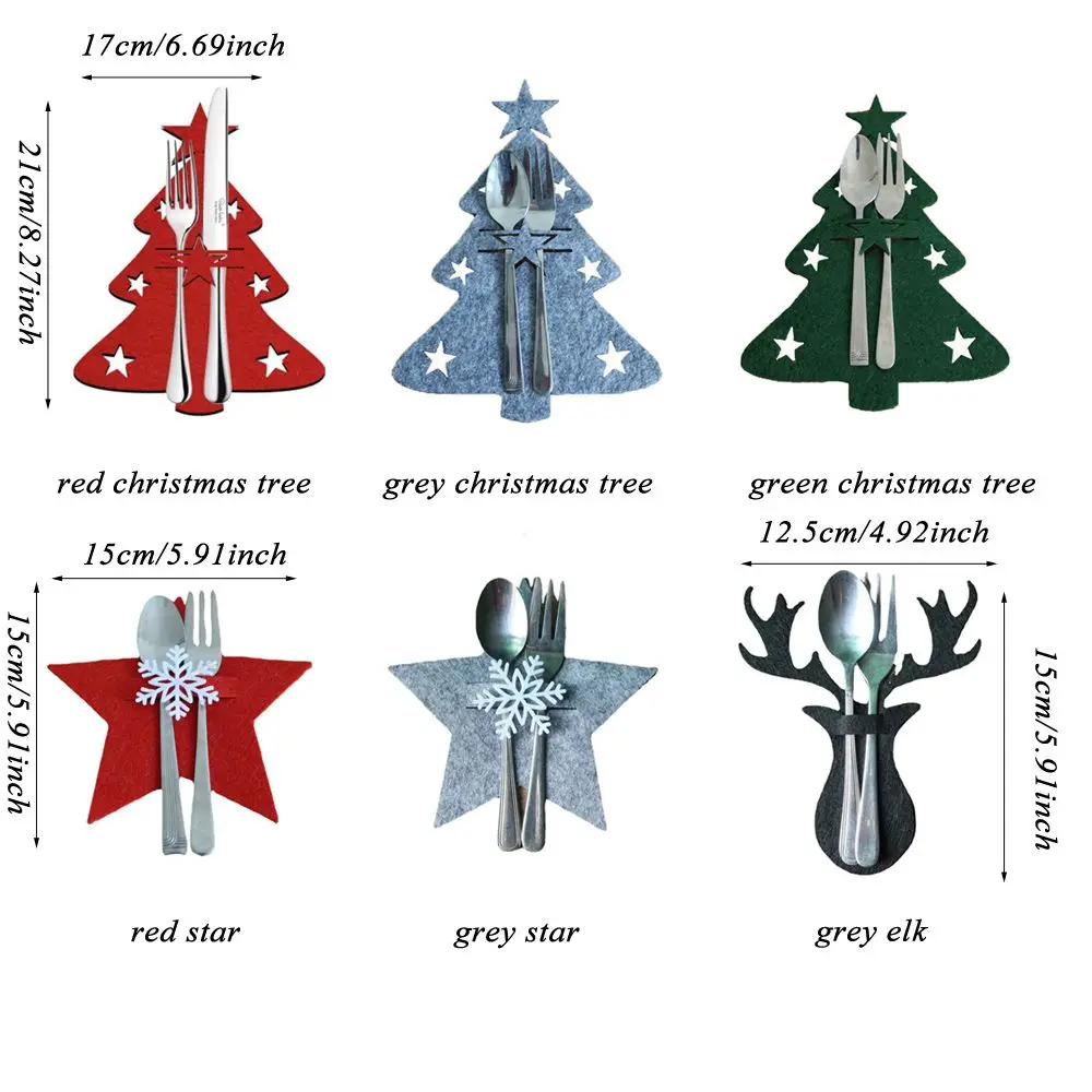 Christmas Cutlery Knife Fork Covers Table Decor Christmas Tree Elk Xmas Star Tableware Pocket Holder Bags New Year Party