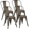 Metal Dining Chair Stackable Indoor Outdoor Industrial Vintage Chairs Bistro Kitchen Cafe Side Chairs with Back Set of 4 (Black) 1