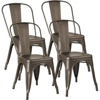 Metal Dining Chair Stackable Indoor Outdoor Industrial Vintage Chairs Bistro Kitchen Cafe Side Chairs with Back Set of 4 (Black) 1