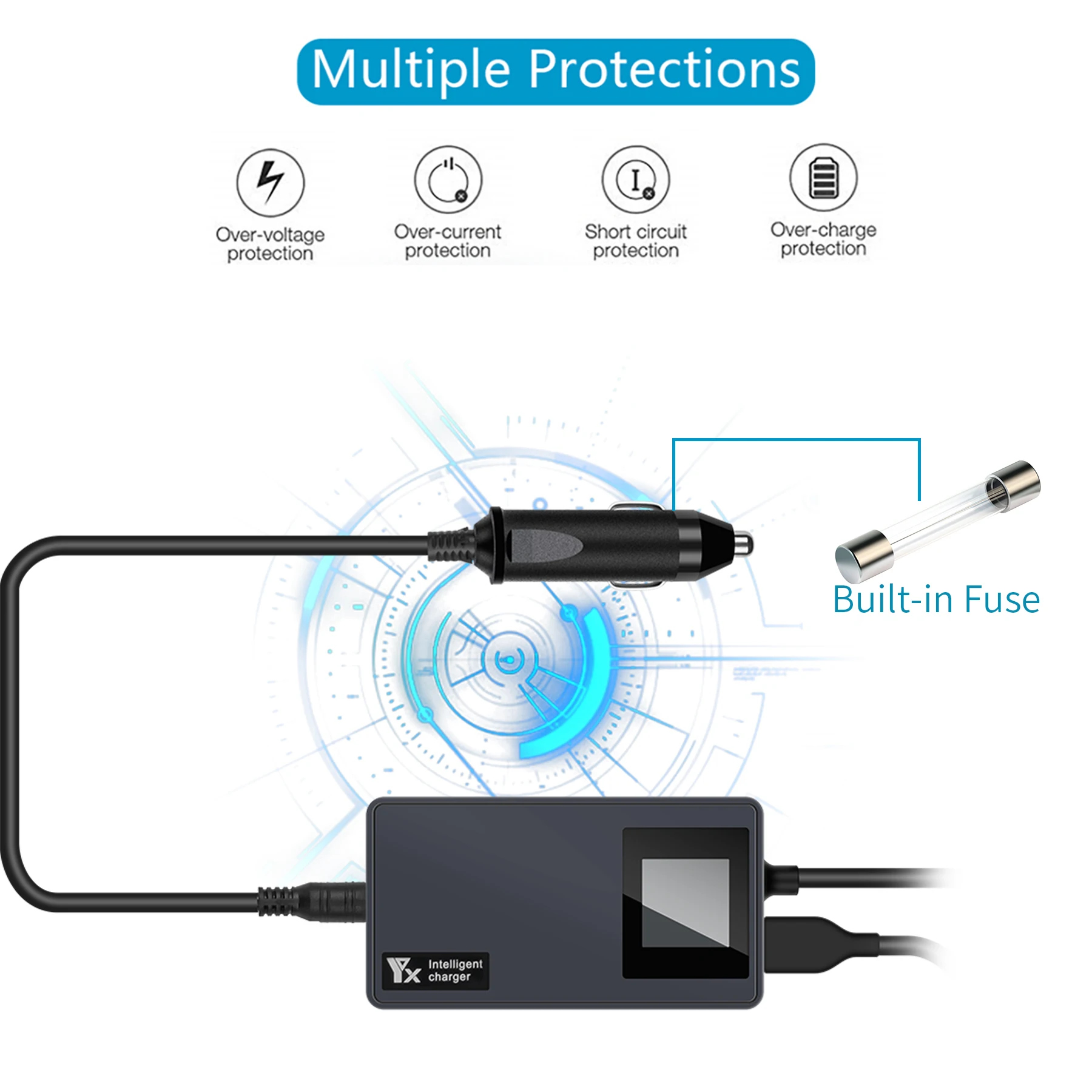 Digital display car charger for DJI AIR 3/3S Battery Remote Control Vehicle Charger Portable Intelligent Charging Hub