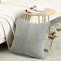 Boho Rust Terracotta Corduroy Patchwork Throw Pillow Cover, Soft Textured Accent Cushion Case 18x18 Inch - 50x50CM (Grey)