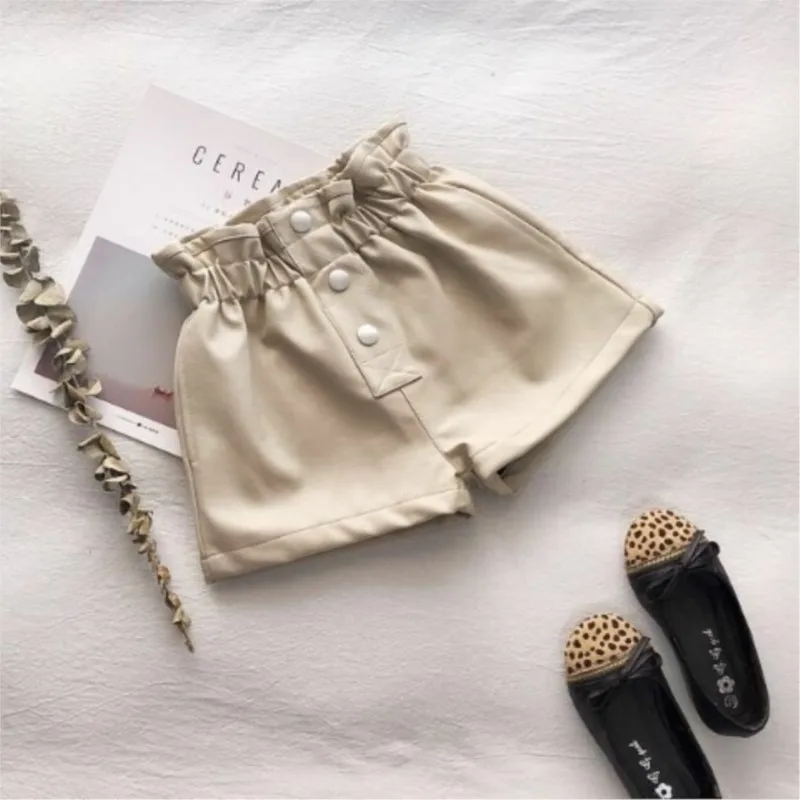new Spring Autumn Girls Kids PU Faux Leather Shorts Baby Children Jeans Trousers Children Clothes 2-12T